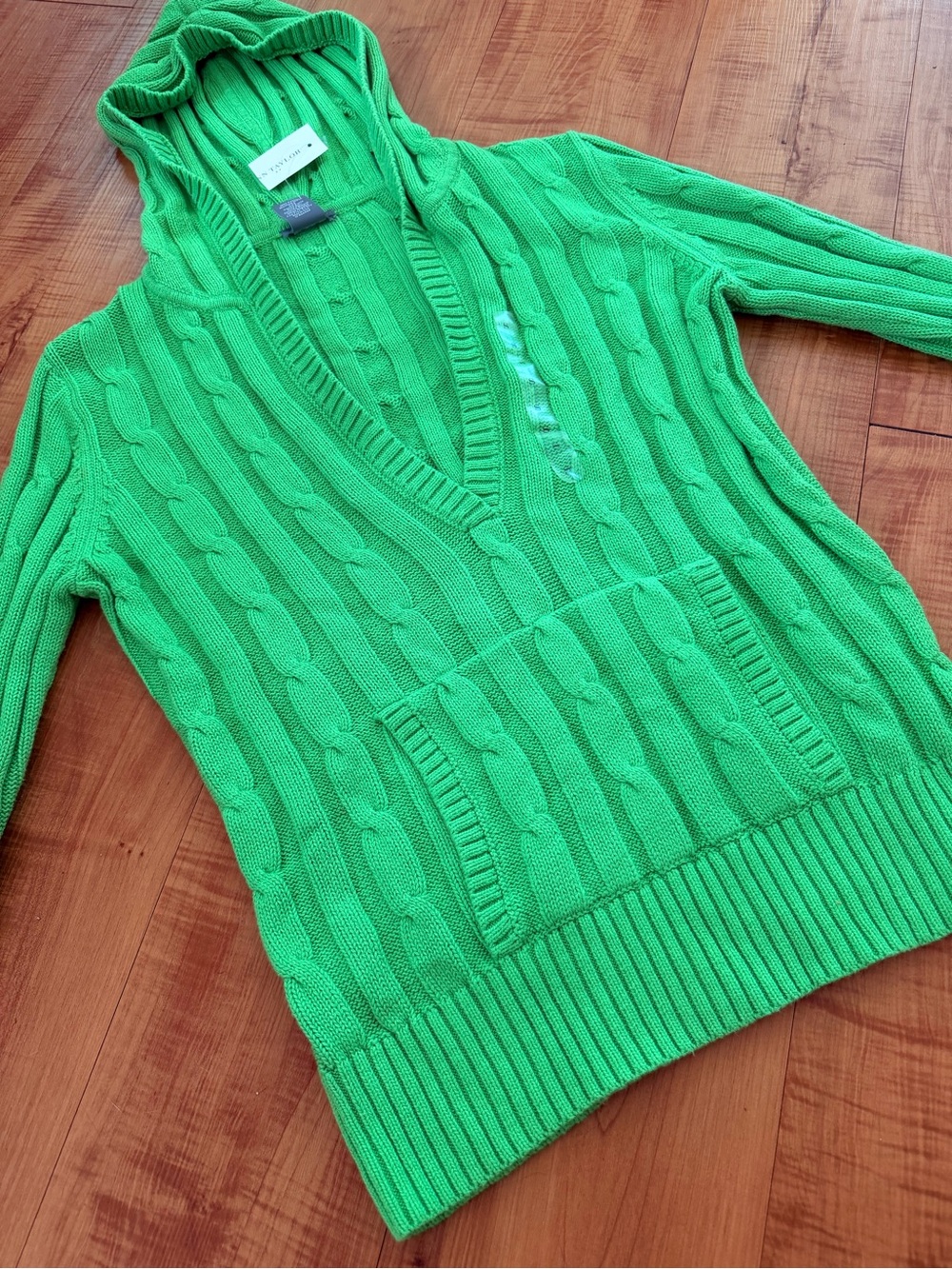 Vintage Y2K 100% Cotton V-Neck Cable Knit Hoodie Sweater